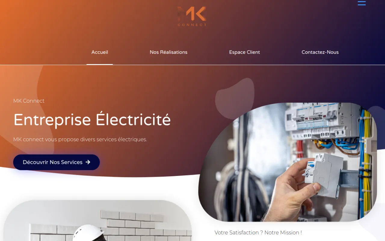 Avant la refonte : ancien site WordPress de MK Connect, orienté électricité